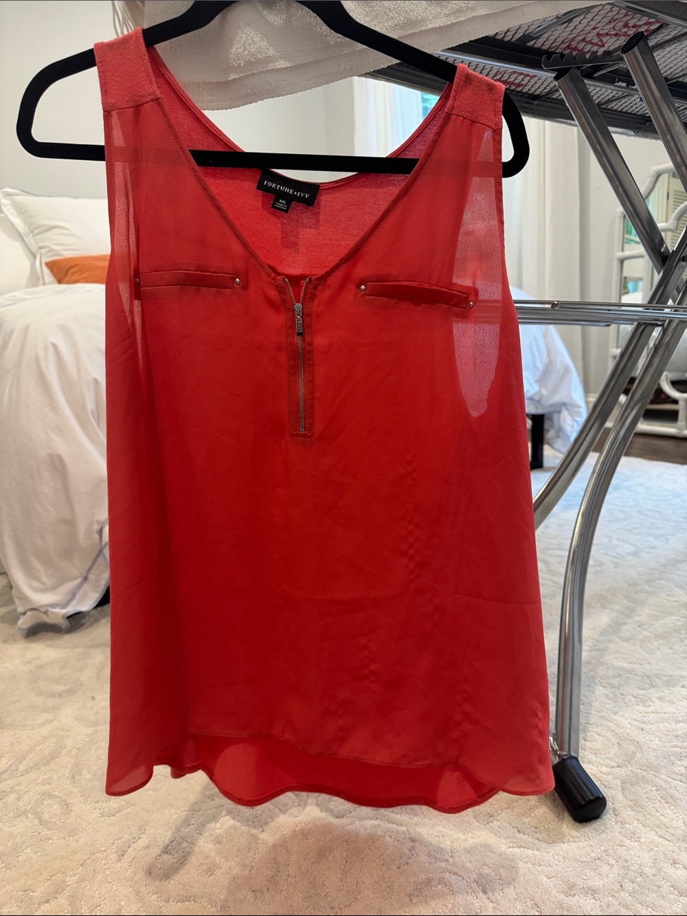Red Sheer Zip-Front Sleeveless Camisole Top